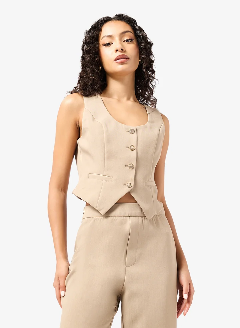 Ginger  Button Up Vest & Straight Fit Pant Coord Set for Women | Best Price UAE